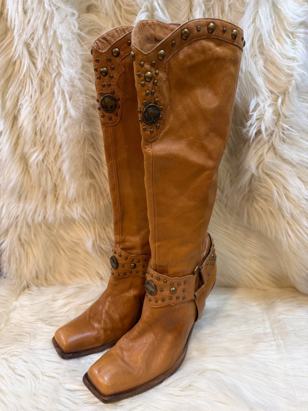 ANTONIO MELANI Tan Studded Over-the-Knee Leather Boots -women’s size 8